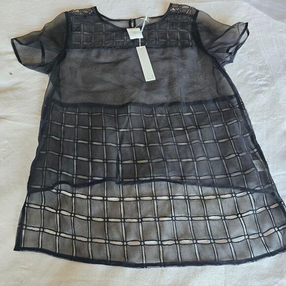 Line & Dot Black Sheer Silk Grid Blouse Women’s Size M Minimalist Quiet Luxury - Picture 3 of 8